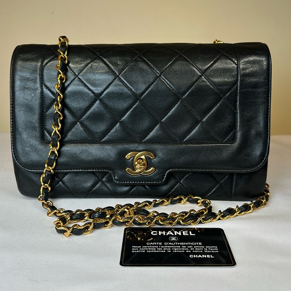 CHANEL Black and Gold Quilted Shoulder Bag
